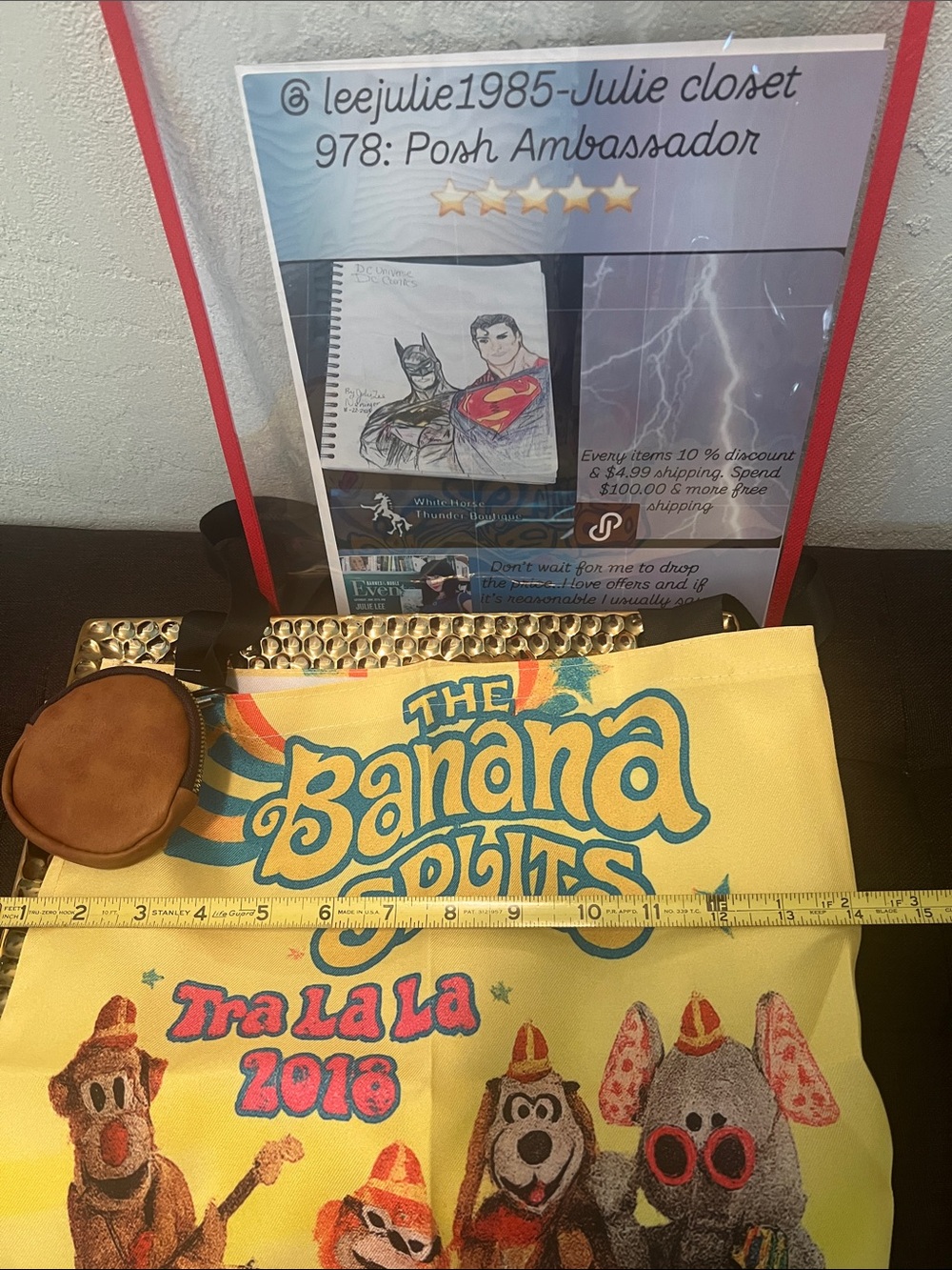 #2408*The Banana Splits Yellow Graphic Tote Bag with Coin Pouch - Picture 3 of 17